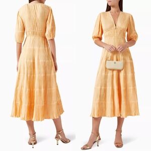 Maje NEW Robby Lou Pleated Puff Sleeve Maxi Dress Orange - Size FR 38 / Medium‎